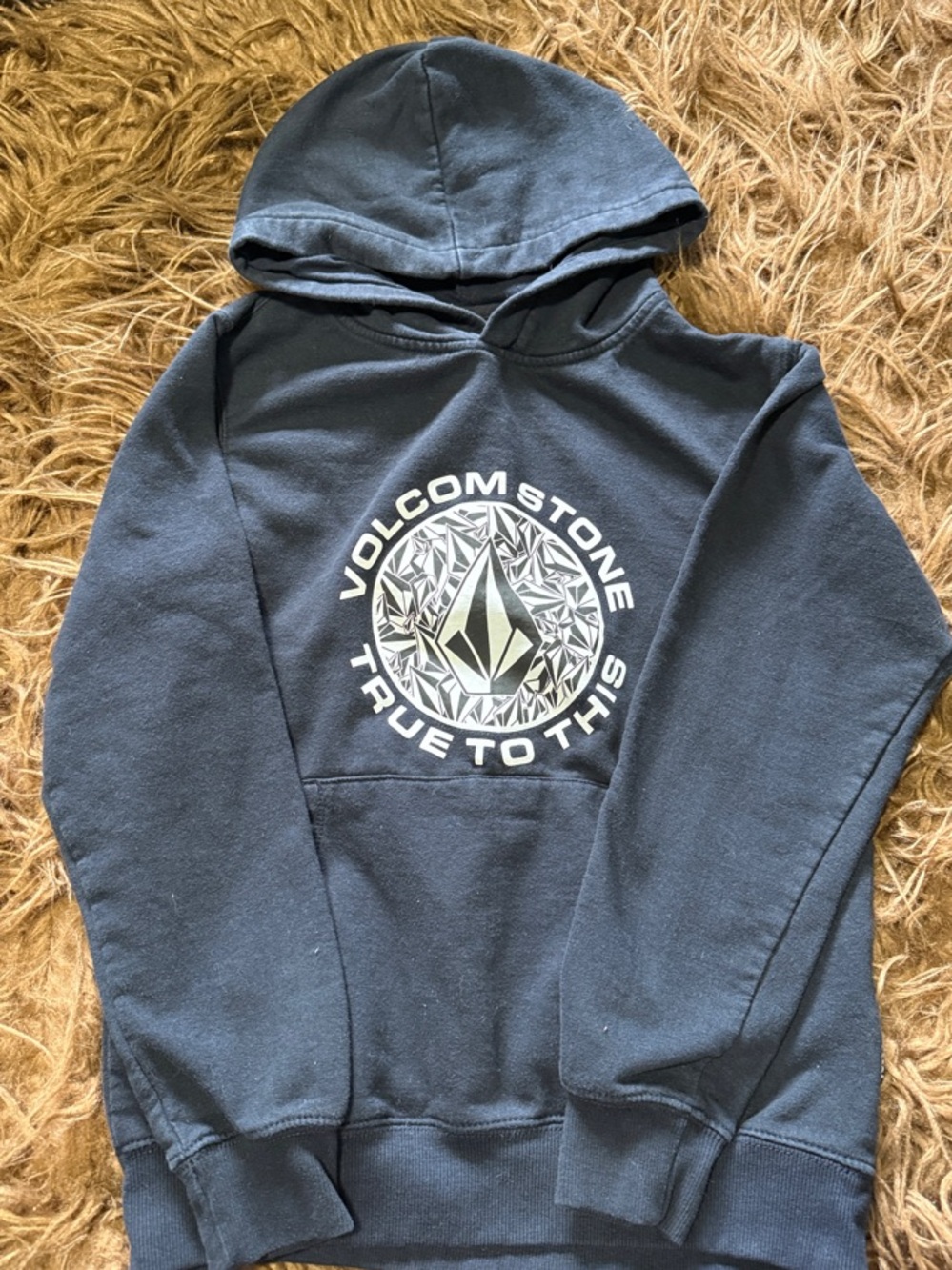 Volcom Men's Navy Blue Hoodie with White Logo Graphic